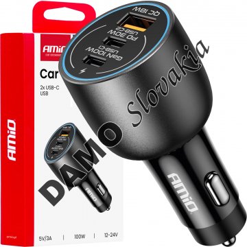 AMIO Nabíjačka do auta 2x USB C port + USB A port 12/24V 100W