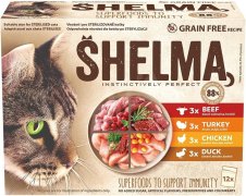 SHELMA kapsička morčacie, kačacie, kuracie, hovädzie pre mačky - 12x85g