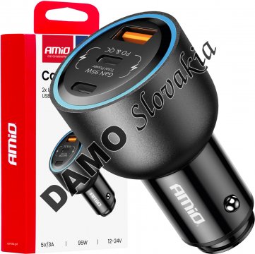 AMIO Nabíjačka do auta 2x USB C port + USB A port 12/24V 95W