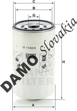 Olejový filter MANN FILTER W 1168/6