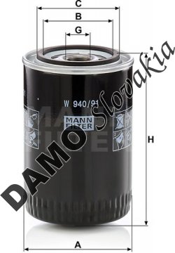 Olejový filter MANN FILTER W 940/91