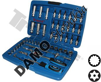 Gola sada 1/4" 53 dielna s vŕtanými torx nástavcami, 12hr. hlavice