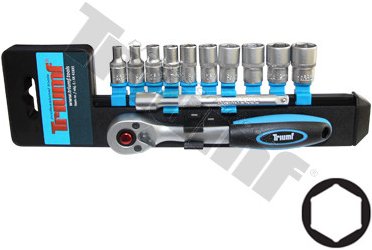 Gola sada 1/4", hlavice 4,5,6,7,8,9,10,11,12,13mm, predĺženie 100mm, na plastových klipoch,