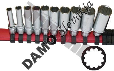 Sada 12 - hranných hlavíc 1/4", palcové miery 10 - dielna, predĺžené