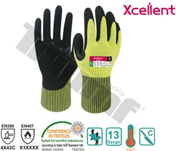 Rukavica pracovná xcellent, 12-354, UHMWPE, pieskový nitril 9 / L