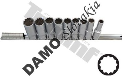 Sada hlavíc 12hranných, predĺžených, 1/2" vstup, 9 dielna