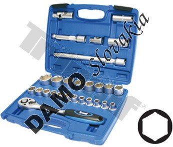 Gola sada 1/2" vstup, metrické miery, 27 - dielna. 6 -  hranne hlavice