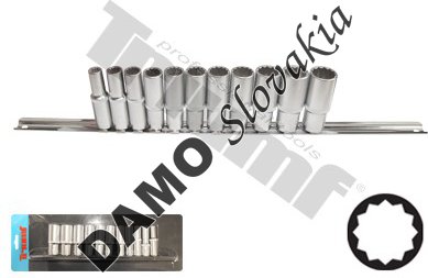 Sada predĺžených hlavíc 3/8" vstup, 12hranný profil, 8 - 19mm , 11dielna