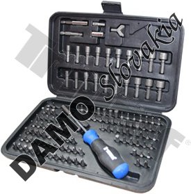 Sada 1/4" bitov, hlavíc, adaptérov + skrutkovačov pre bity,122-dielna