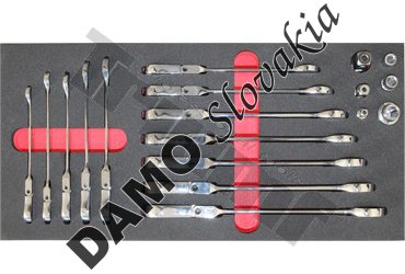 Modul račňových kľúčov výkyvných 10 - 19mm, s adaptérmi, 18 dielny