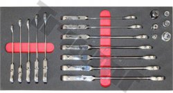 Modul račňových kľúčov výkyvných 10 - 19mm, s adaptérmi, 18 dielny